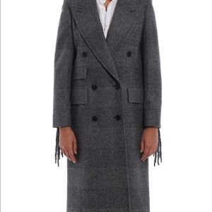 Max Mara Laser Fringe Check Wool Coat SZ 14